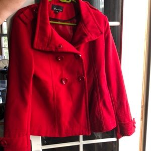 Stylish Red Holiday Peacoat Size Large